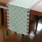 Printed Polycotton Green Table Runner with Hand Tassels, 12x84inch