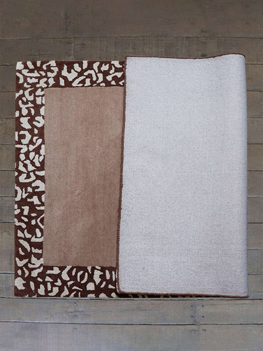 Carpet Hand Tufted 100% Woollen Border Beige And Brown Leopard  - 4ft X 6ft