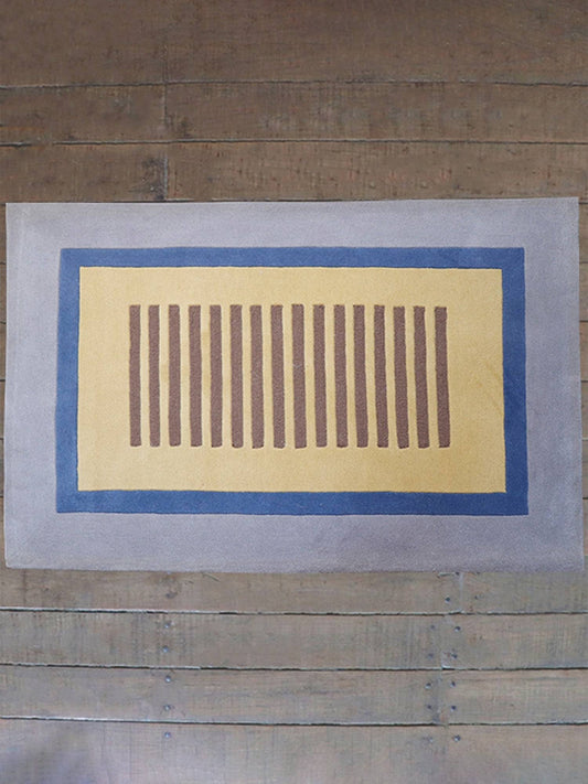 Carpet Hand Tufted 100% Woollen Modern Border Stripes Beige, Blue And Yellow - 4ft X 6ft
