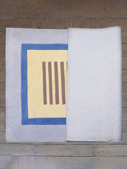 Carpet Hand Tufted 100% Woollen Modern Border Stripes Beige, Blue And Yellow - 4ft X 6ft
