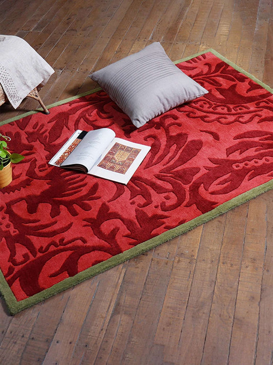 Carpet Hand Tufted 100% Woollen Abstract Floral Red - 4ft X 6ft