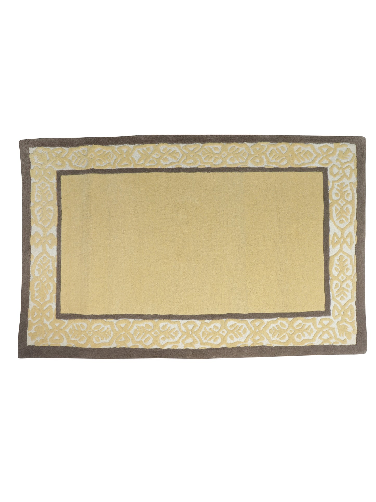 Carpet Hand Tufted 100% Woollen Ornamental Border Gold Brown - 4ft X 6ft