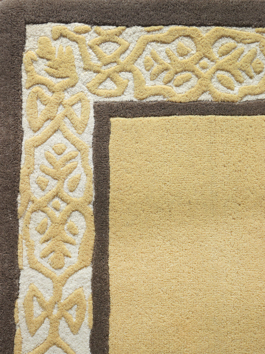 Carpet Hand Tufted 100% Woollen Ornamental Border Gold Brown - 4ft X 6ft