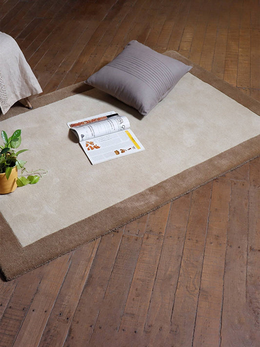 Carpet Hand Tufted 100% Woollen Off White Beige Border - 4ft X 6ft