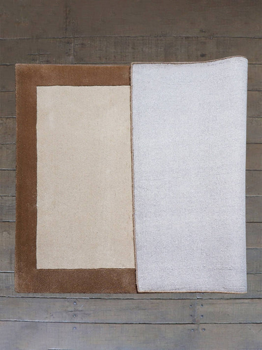 Carpet Hand Tufted 100% Woollen Off White Beige Border  - 4ft X 6ft