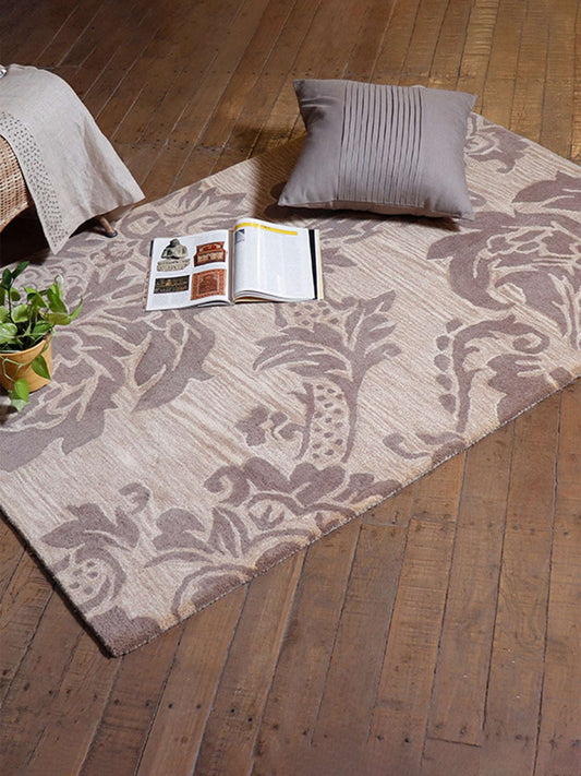 Carpet Hand Tufted 100% Woollen Classic Brown Damask - 4ft X 6ft