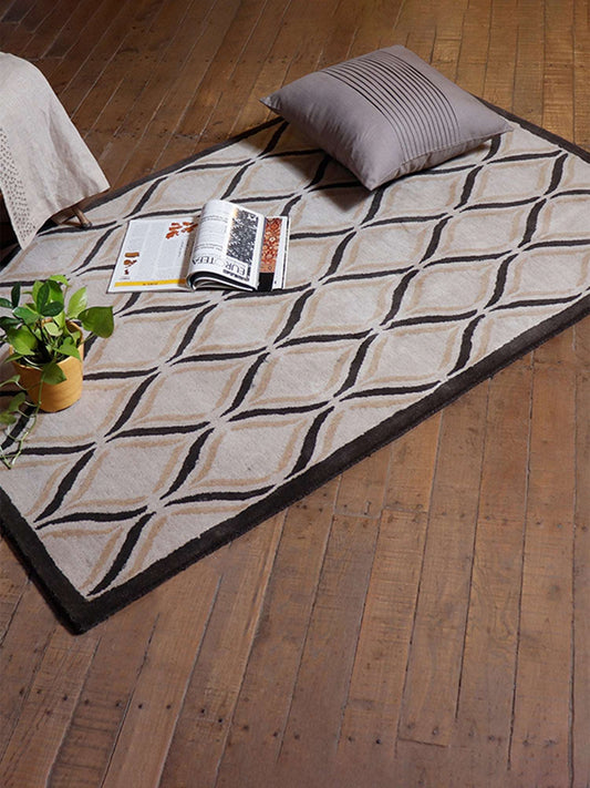 Carpet Hand Tufted 100% Woollen Beige And Brown Ogee - 4ft X 6ft