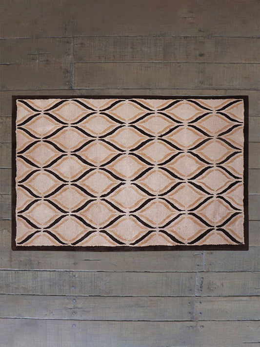 Carpet Hand Tufted 100% Woollen Beige And Brown Ogee - 4ft X 6ft