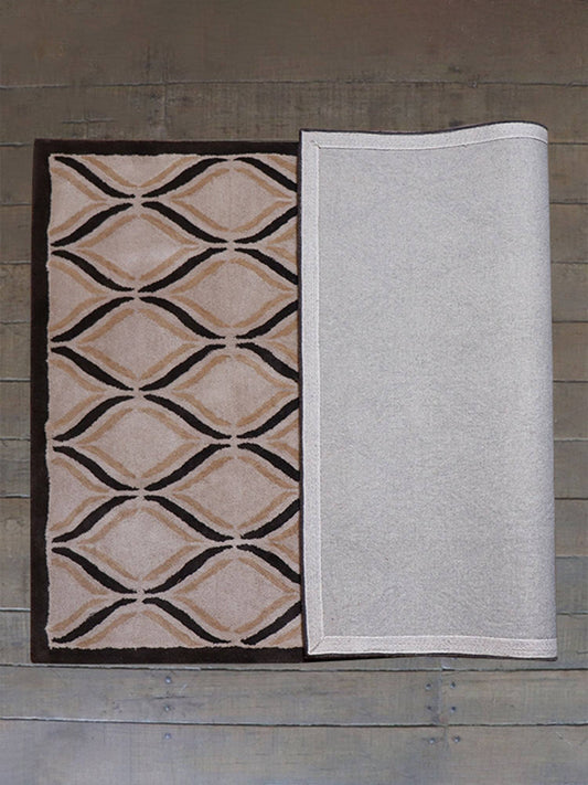 Carpet Hand Tufted 100% Woollen Beige And Brown Ogee - 4ft X 6ft