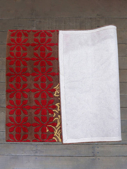 Carpet Hand Tufted 100% Woollen Red And Maroon Transitional  - 4ft X 6ft