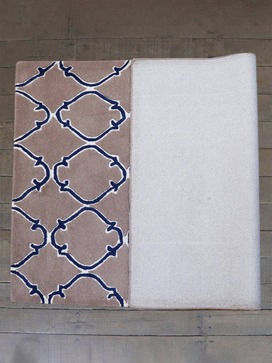Carpet Hand Tufted 100% Woollen Grey And Blue Moorish Jaali - 4ft X 6ft