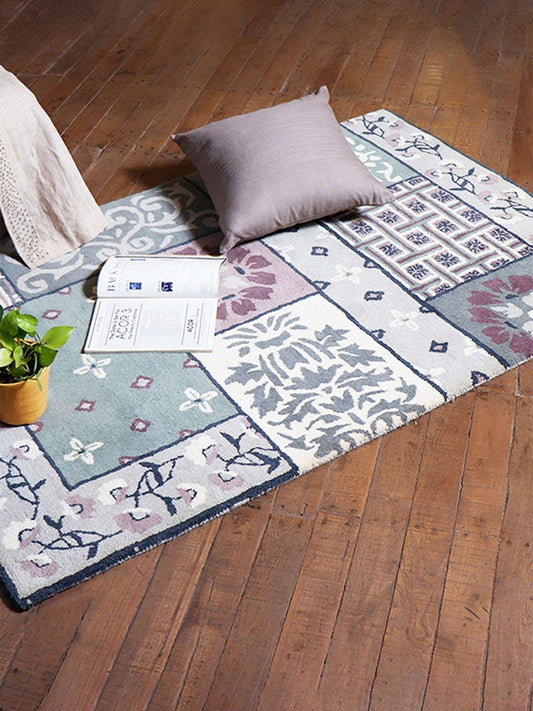 Carpet Hand Tufted 100% Woollen Patchwork Grey And Pink - 4ft X 6ft