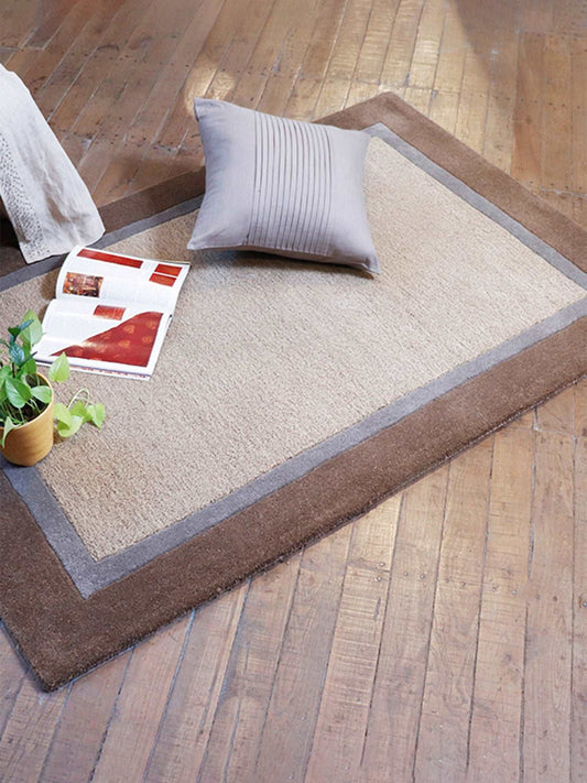 Carpet Hand Tufted 100% Woollen Beige And Brown And Grey Border - 4ft X 6ft