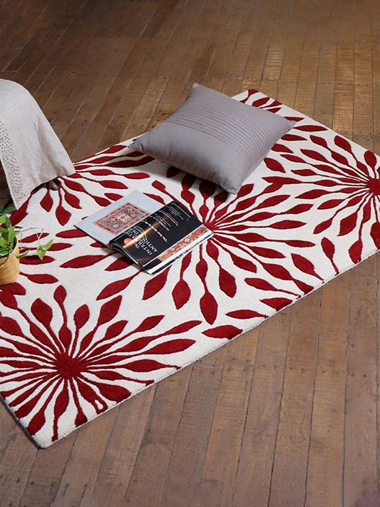 Carpet Hand Tufted 100% Woollen Floral Decadence Wine Red - 4ft X 6ft