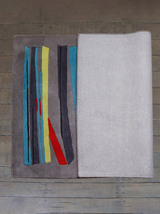 Carpet Hand Tufted 100% Woollen Grey Blue Green Striped - 4ft X 6ft