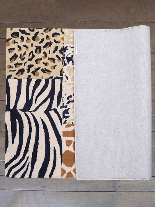 Carpet Hand Tufted 100% Woollen Patchwork Beige And Off White Animal - 4ft X 6ft