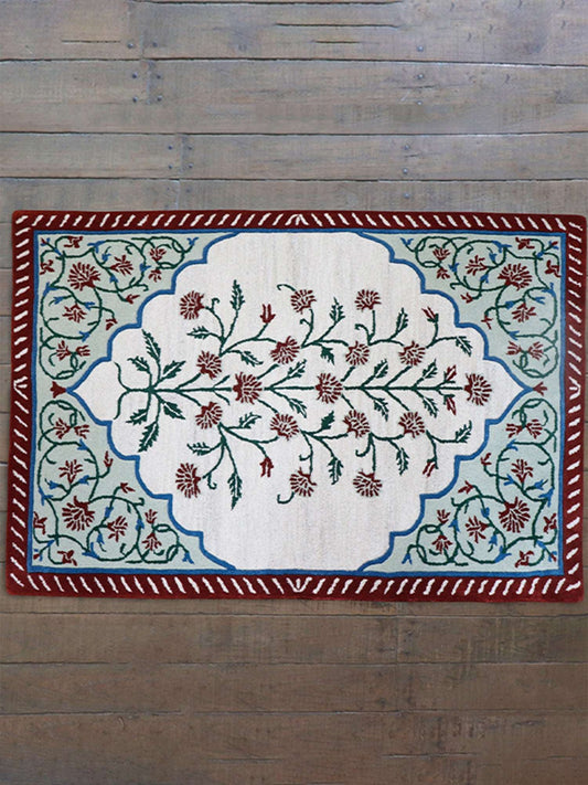 Carpet Hand Tufted 100% Woollen Mushroom, Rust And Aqua - 4ft X 6ft