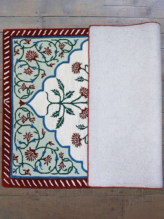 Carpet Hand Tufted 100% Woollen Mushroom, Rust And Aqua - 4ft X 6ft