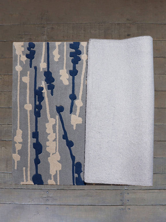 Carpet Hand Tufted 100% Woollen Grey Floral Bud Shadow - 4ft X 6ft