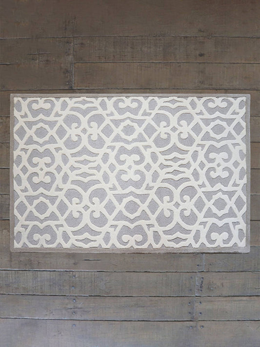 Carpet Hand Tufted 100% Woollen Mushroom And Offwhite Trellis - 4ft X 6ft