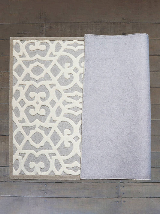 Carpet Hand Tufted 100% Woollen Mushroom And Offwhite Trellis  - 4ft X 6ft