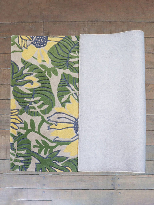 Carpet Hand Tufted 100% Woollen Hand Tufted Beige, Mustard And Green Floral - 4ft X 6ft