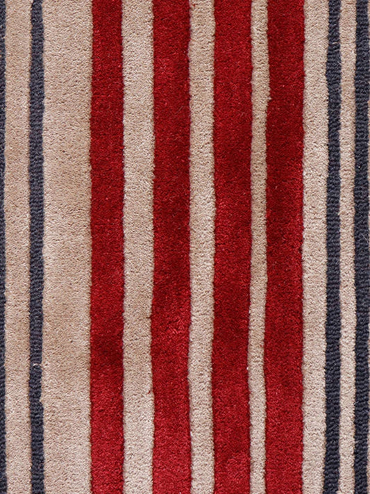 Carpet Hand Tufted 100% Woollen Mushroom, Wine And Grey Stripes - 4ft X 6ft