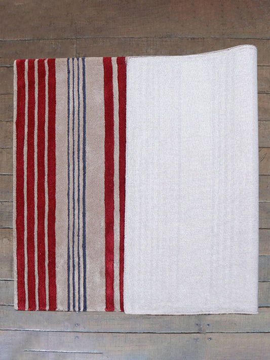 Carpet Hand Tufted 100% Woollen Mushroom, Wine And Grey Stripes - 4ft X 6ft