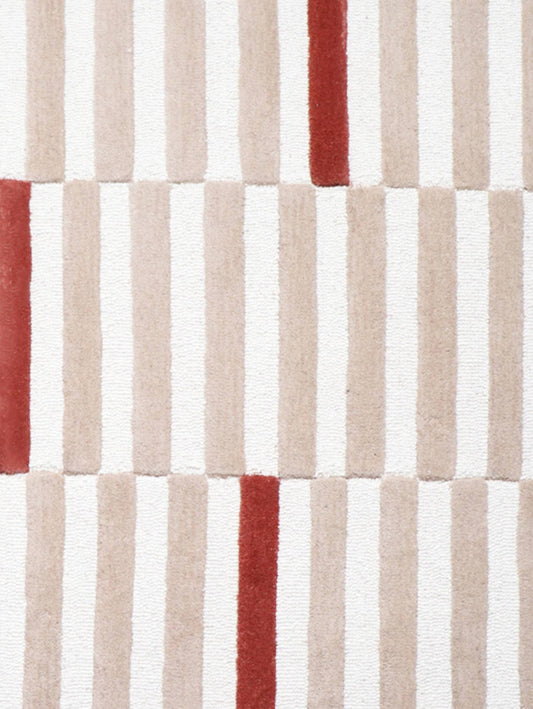 Carpet Hand Tufted 100% Woollen Geometric Lines Offwhite, Mushroom And Terra  - 4ft X 6ft