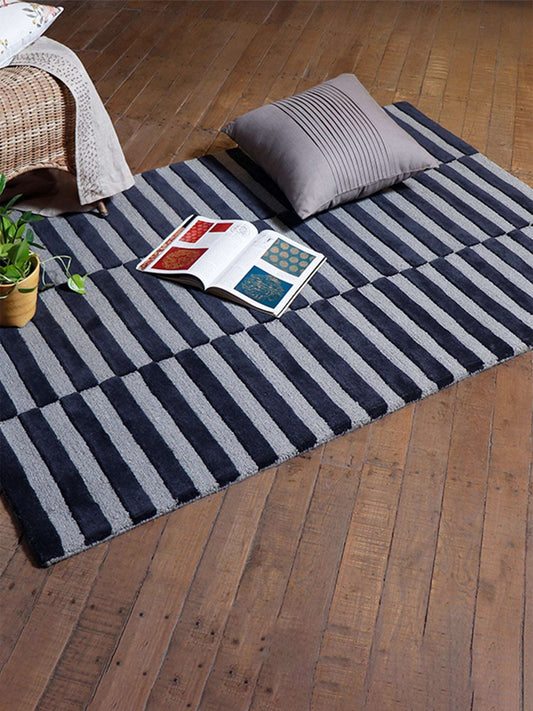 Carpet Hand Tufted 100% Woollen Geometric Black White- 4ft X 6ft