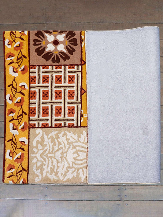 Carpet Hand Tufted 100% Woollen Mustard, Gold And Rust Patchwork - 4ft X 6ft