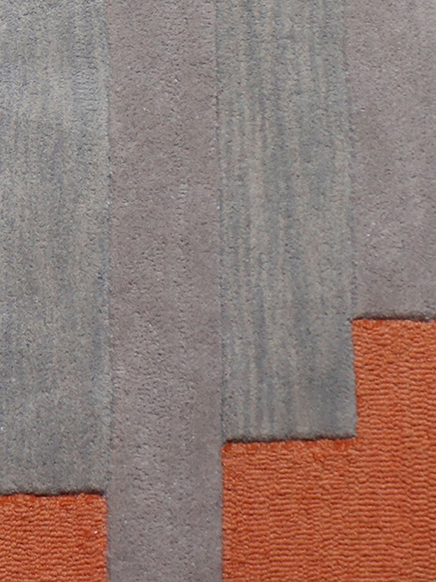 Hand Tufted Abstract Block Pattern | 100 % Wool Premium Carpet | Living Room | Bed Room | Grey & Orange | 4 ft x 6 ft