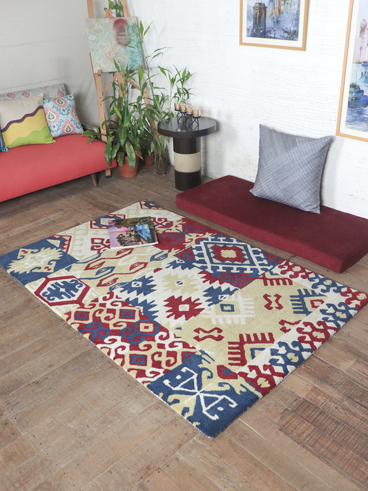 Carpet Hand Tufted 100% Woolen Abstract Kilim Multi - 4 X 6 Feet