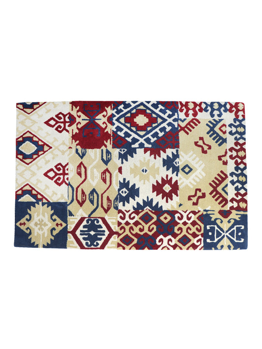 Carpet Hand Tufted 100% Woolen Abstract Kilim Multi - 4 X 6 Feet