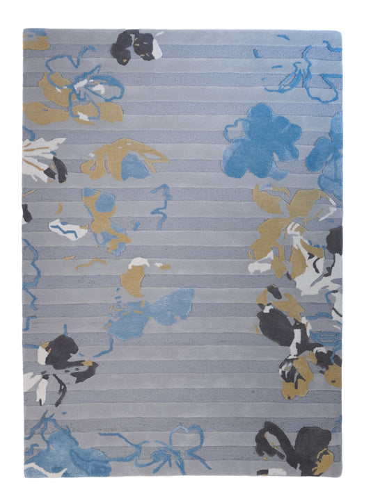 Hand Tufted Floral Winter Jasmine Pattern on Grey | 100% Wool Premium Carpet | Living Room | Bedroom | 5 ft x 7 ft