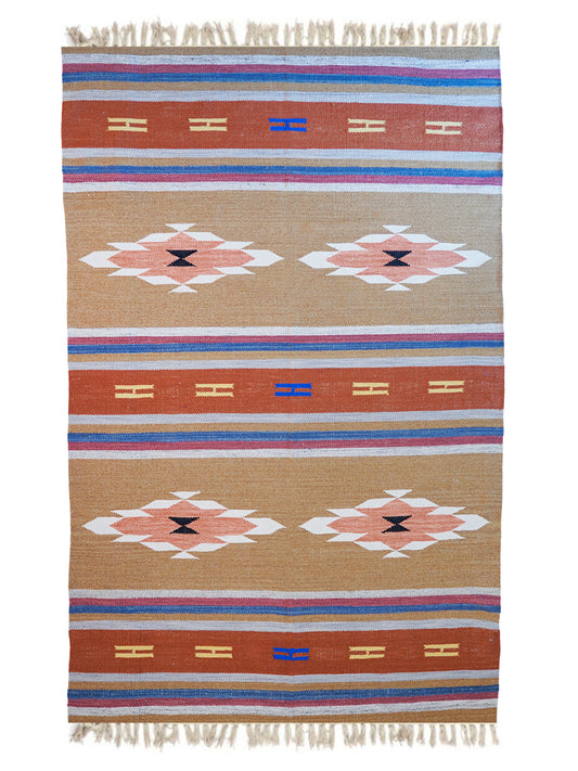 Hand-Tufted Ethnic Diamond Motifs Dhurrie | 100 % Wool | Living Room | Bedroom | 5 ft x 8 ft