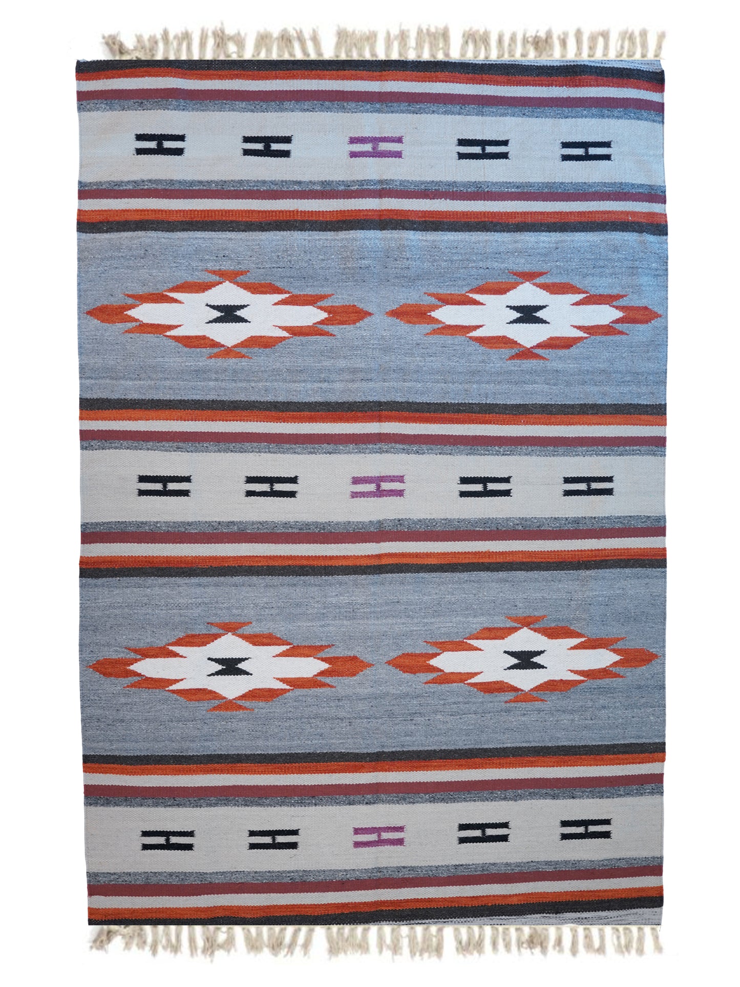 Hand-Tufted Ethnic Diamond Motifs Dhurrie | 100 % Wool | Living Room | Bedroom | 5 ft x 8 ft