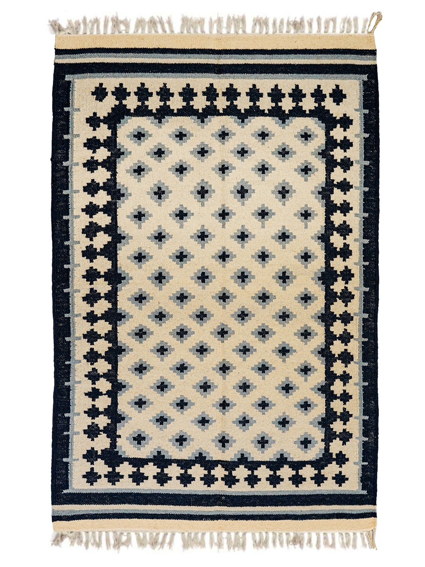 Dhurrie Abstract Handwoven Woolen for Floor, Living Room & Bedroom | White - 3x5 feet