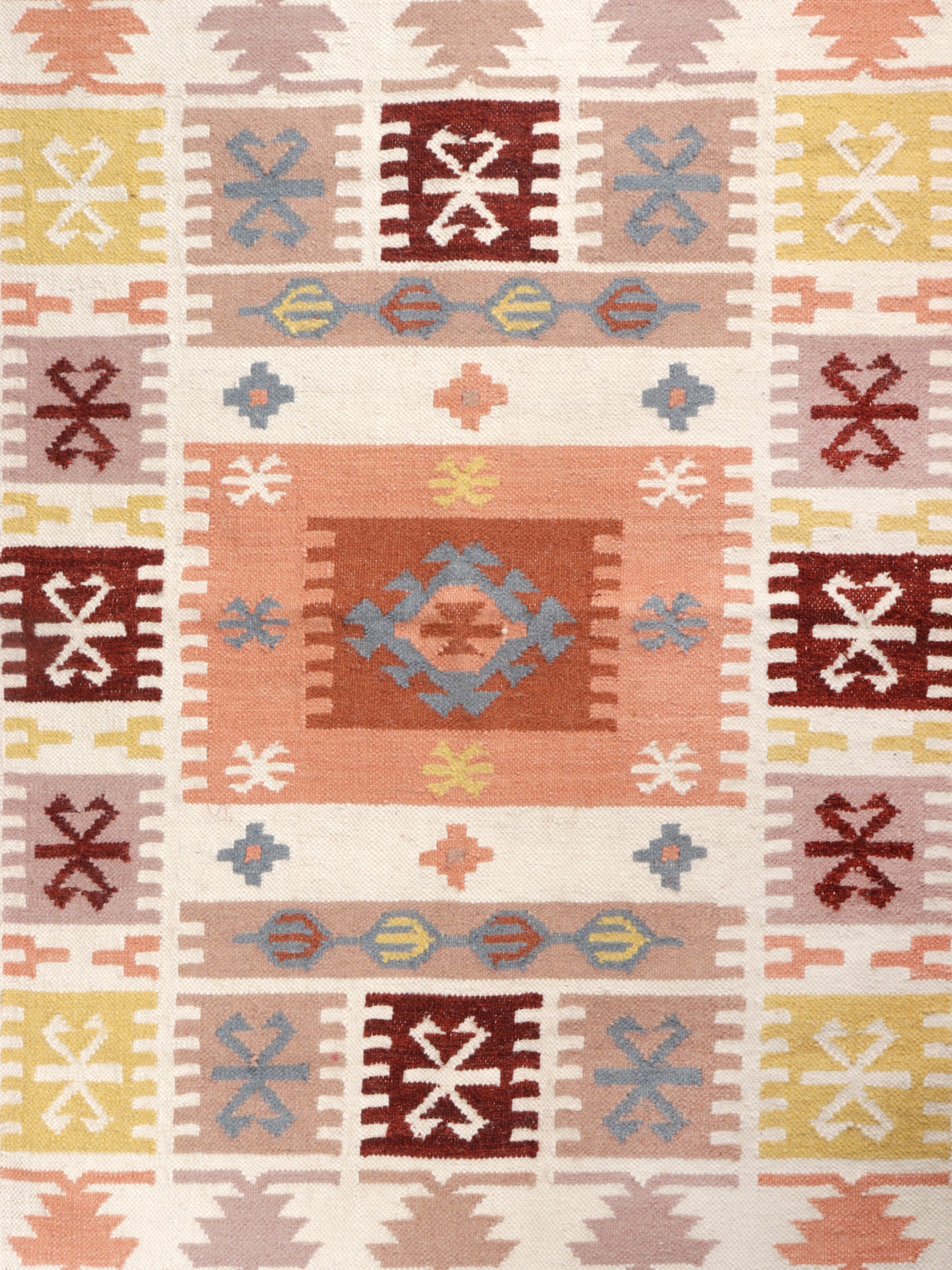 Dhurrie Abstract Kilim Handwoven Woolen for Floor, Living Room & Bedroom | Multi - 3x5 feet