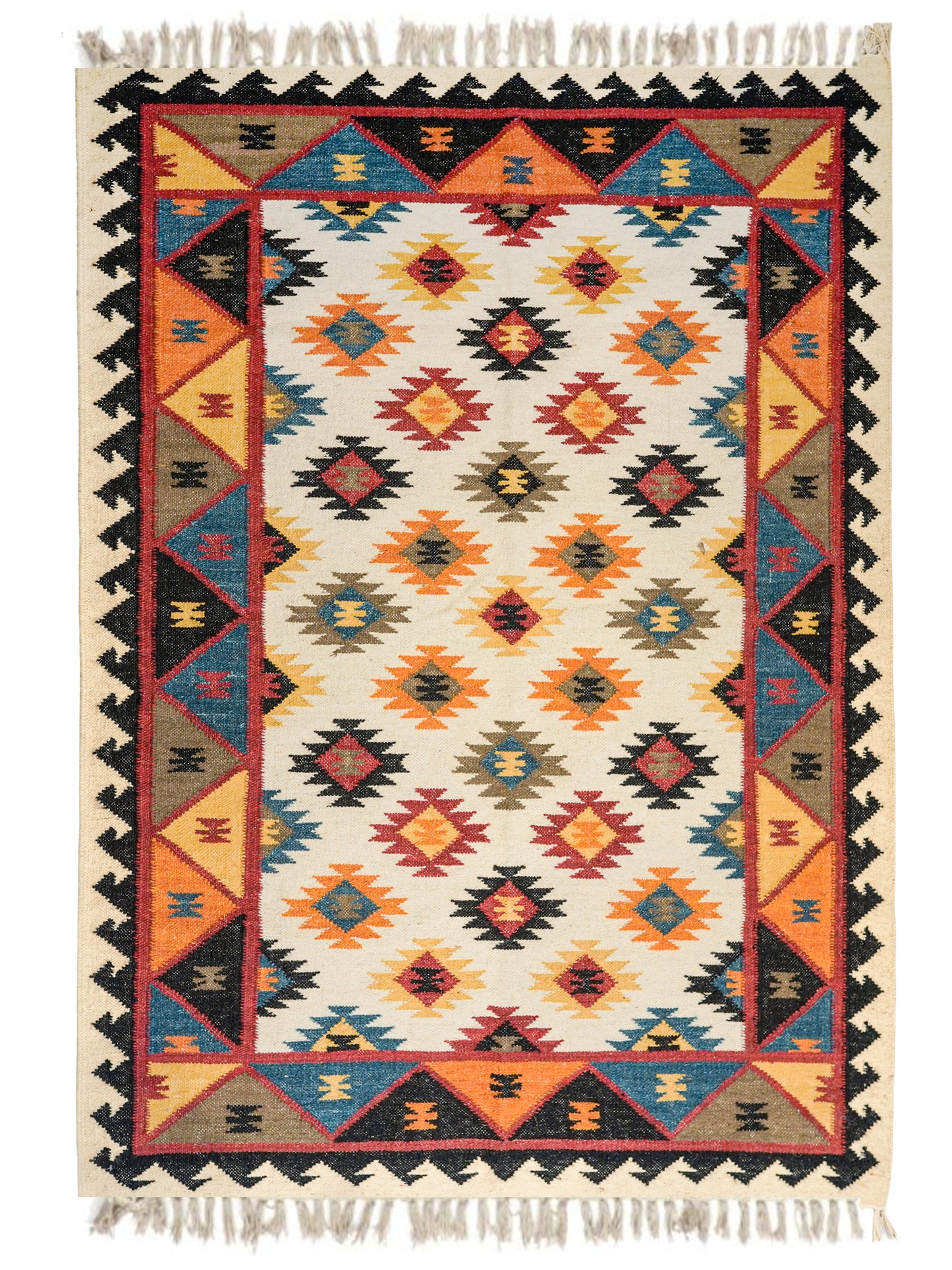 Dhurrie Abstract Kilim Handwoven Woolen for Floor, Living Room & Bedroom | Multi - 4x6 feet