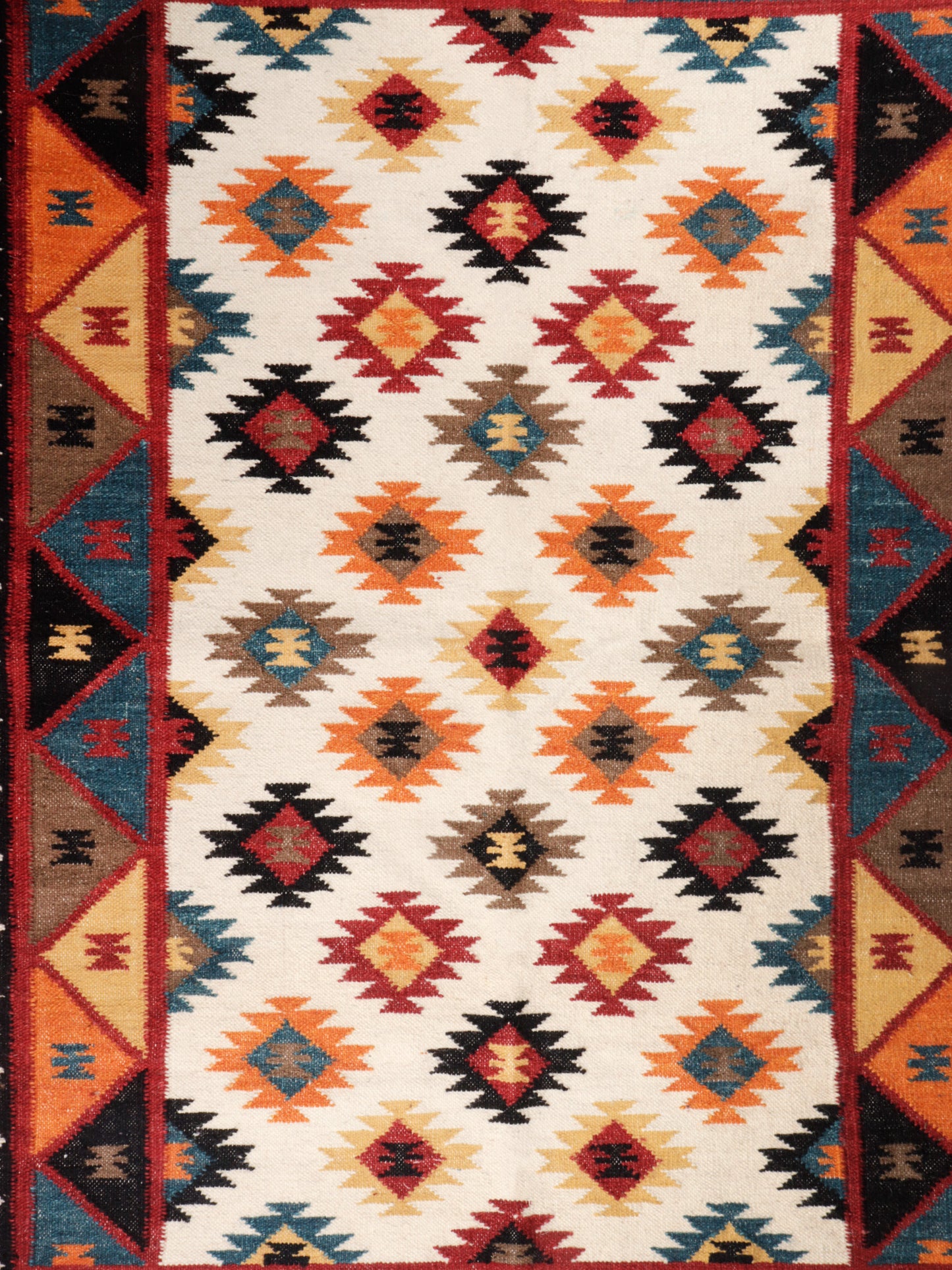 Dhurrie Abstract Kilim Handwoven Woolen for Floor, Living Room & Bedroom | Multi - 4x6 feet