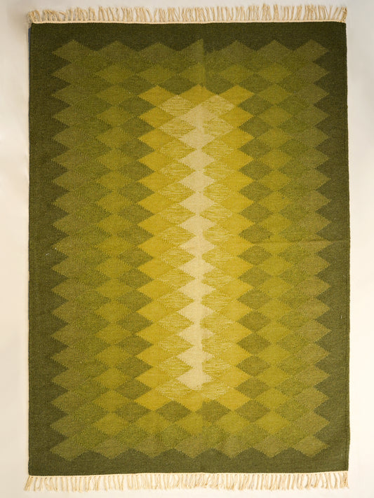 Dhurrie Abstract Handwoven Woolen for Floor, Living Room & Bedroom | Green - 4x6 feet