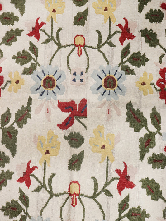 Dhurrie Floral Handwoven Woolen for Floor, Living Room & Bedroom | White - 4x6 feet