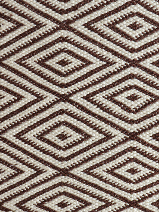 Dhurrie Abstract Diamonds Handwoven Woolen for Floor, Living Room & Bedroom | White Brown- 4x6 feet