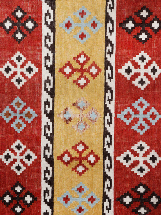 Dhurrie Abstract Kilim Handwoven Woolen for Floor, Living Room & Bedroom | Multi - 5x8 feet