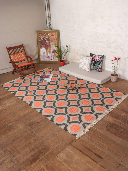 Dhurrie Geometric Handwoven Woolen for Floor, Living Room & Bedroom | Multi - 5x8 feet