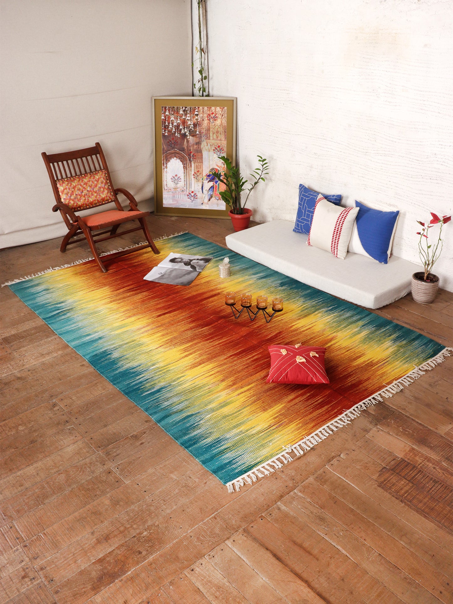 Dhurrie Abstract Handwoven Woolen for Floor, Living Room & Bedroom | Multi - 3x5 feet