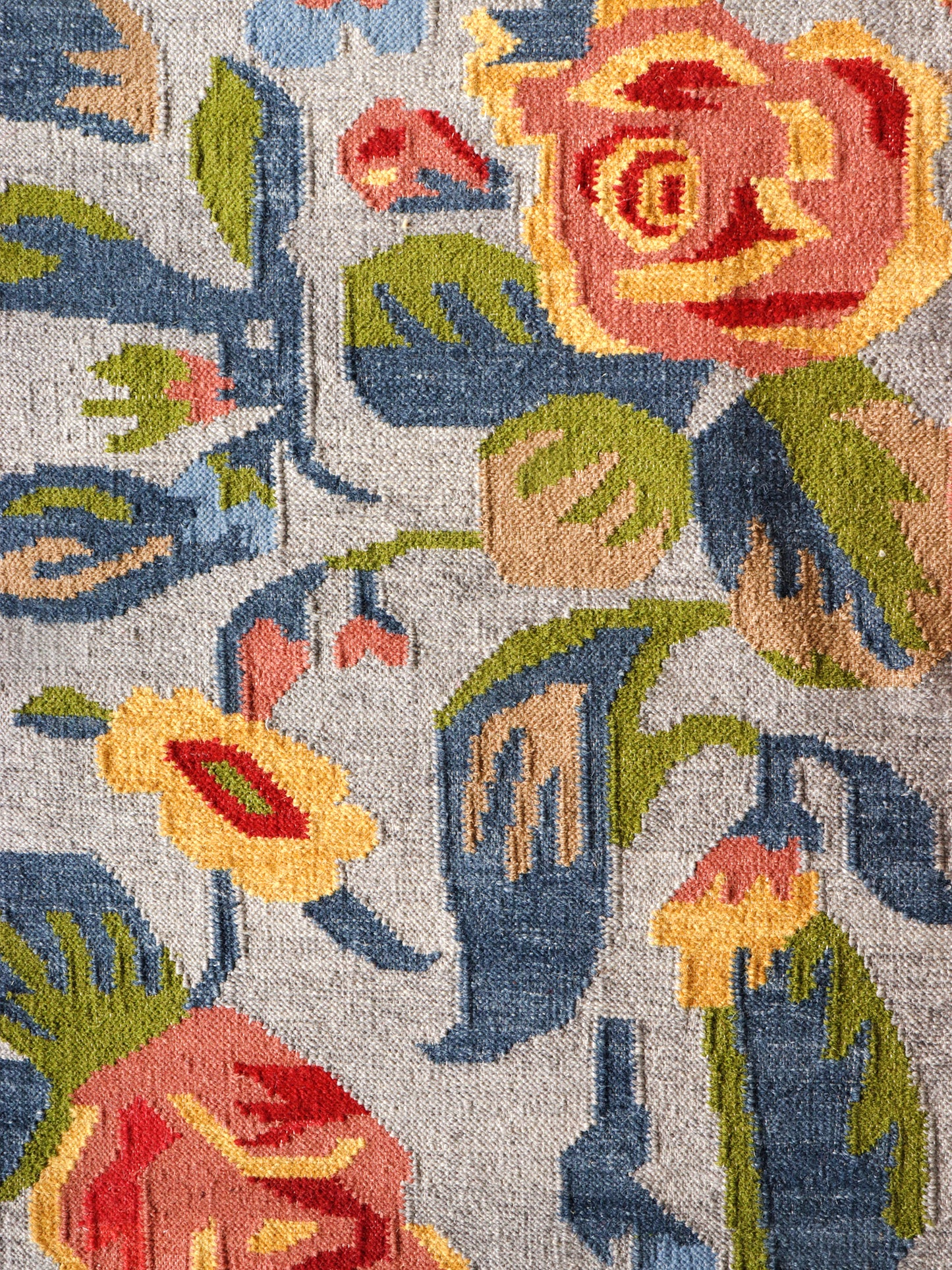 Dhurrie Floral Handwoven Woolen for Floor, Living Room & Bedroom | Blue - 5x8 feet