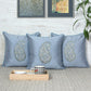 Paisley Motif in Two Tone Embroidered Cushion Cover  with Cord Piping - Metallic Grey