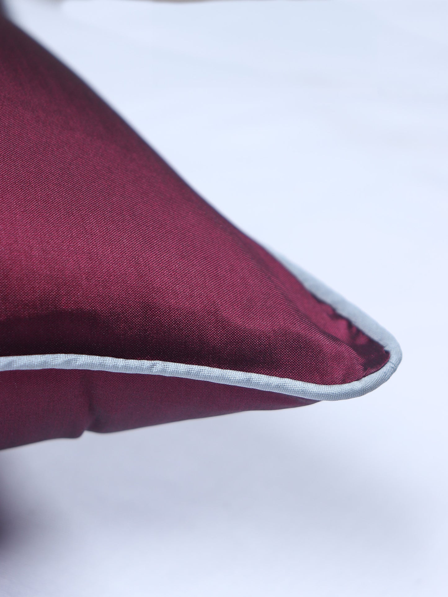 Motif Embroidered with Cushion Cover with Patchwork and Cord Piping - Maroon